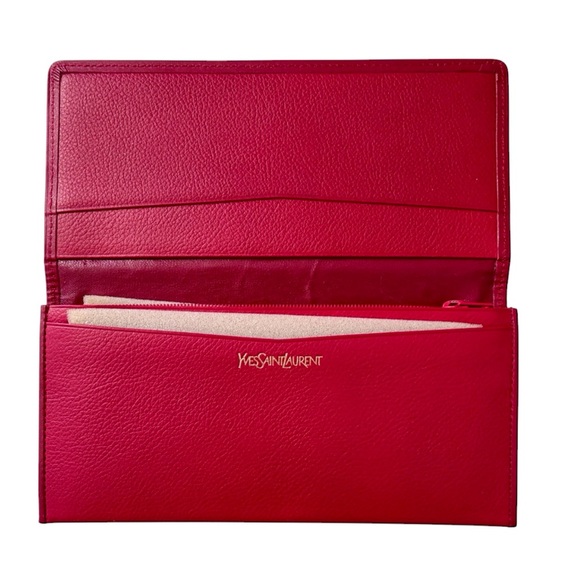 YSL Vintage Red Leather Long Logo Bifold Wallet - Picture 3 of 8